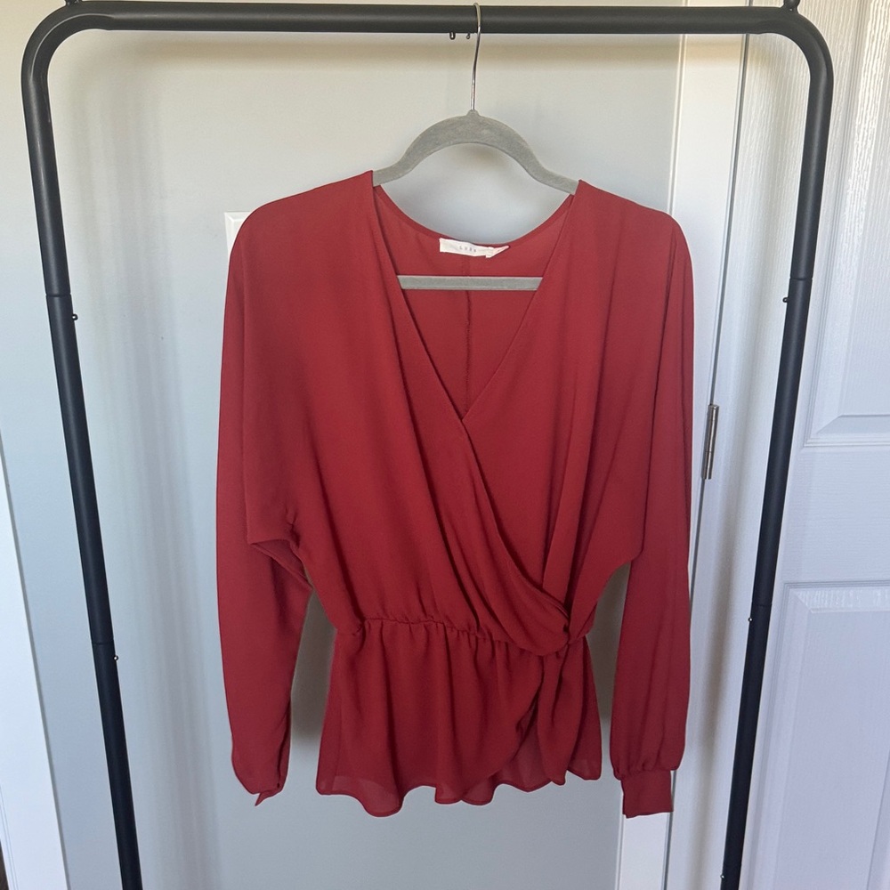 Lush Deep Red Wrap Blouse